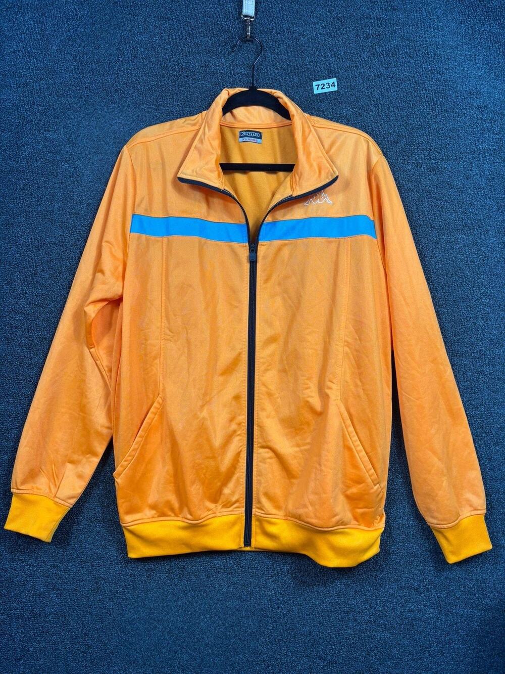 Kappa Track Jacket Mens XL Orange Blue Full Zip Polyester Pockets Logo Athletic